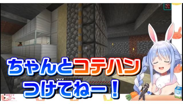 配信中、「ちゃんとコテハンつけてねー！」と呼びかける兎田ぺこら。